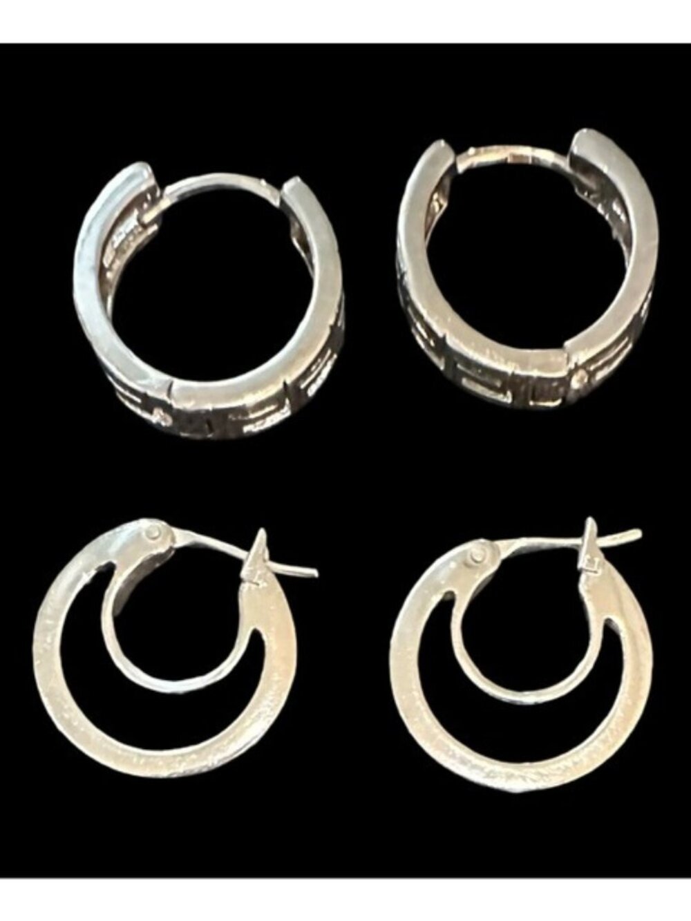 Two 2 Pair of Silver Tone Earrings Dainty Sized Hinged Hoops